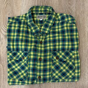 Duluth Trading Flannel Shirt Plaid Green‎ Blue Yellow Men’s XL